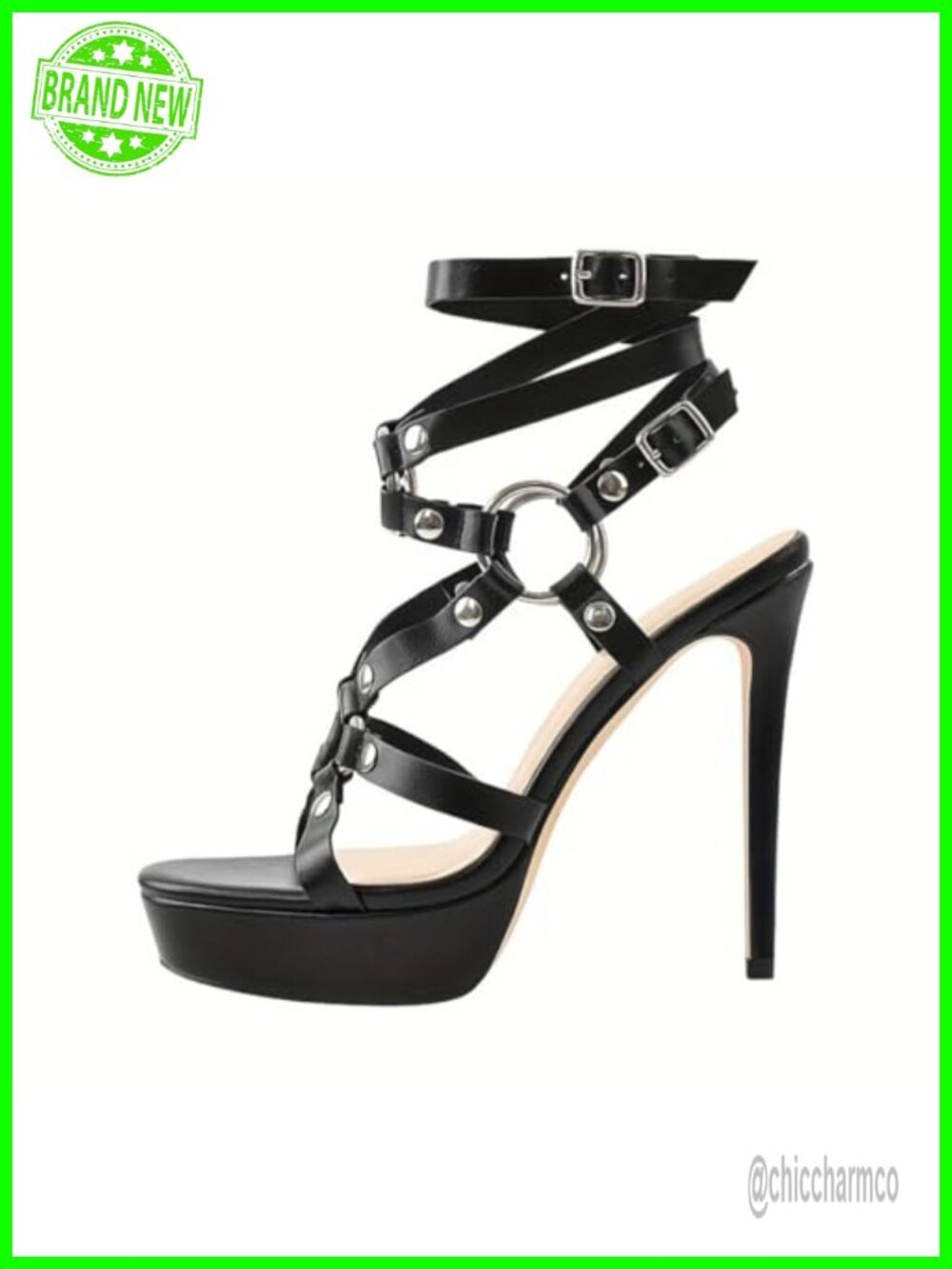 Open Toe Buckle Platform Stiletto Heels with Cross Strap